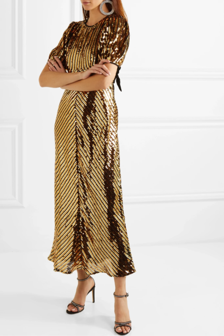 Rixo sequin gold midi dress